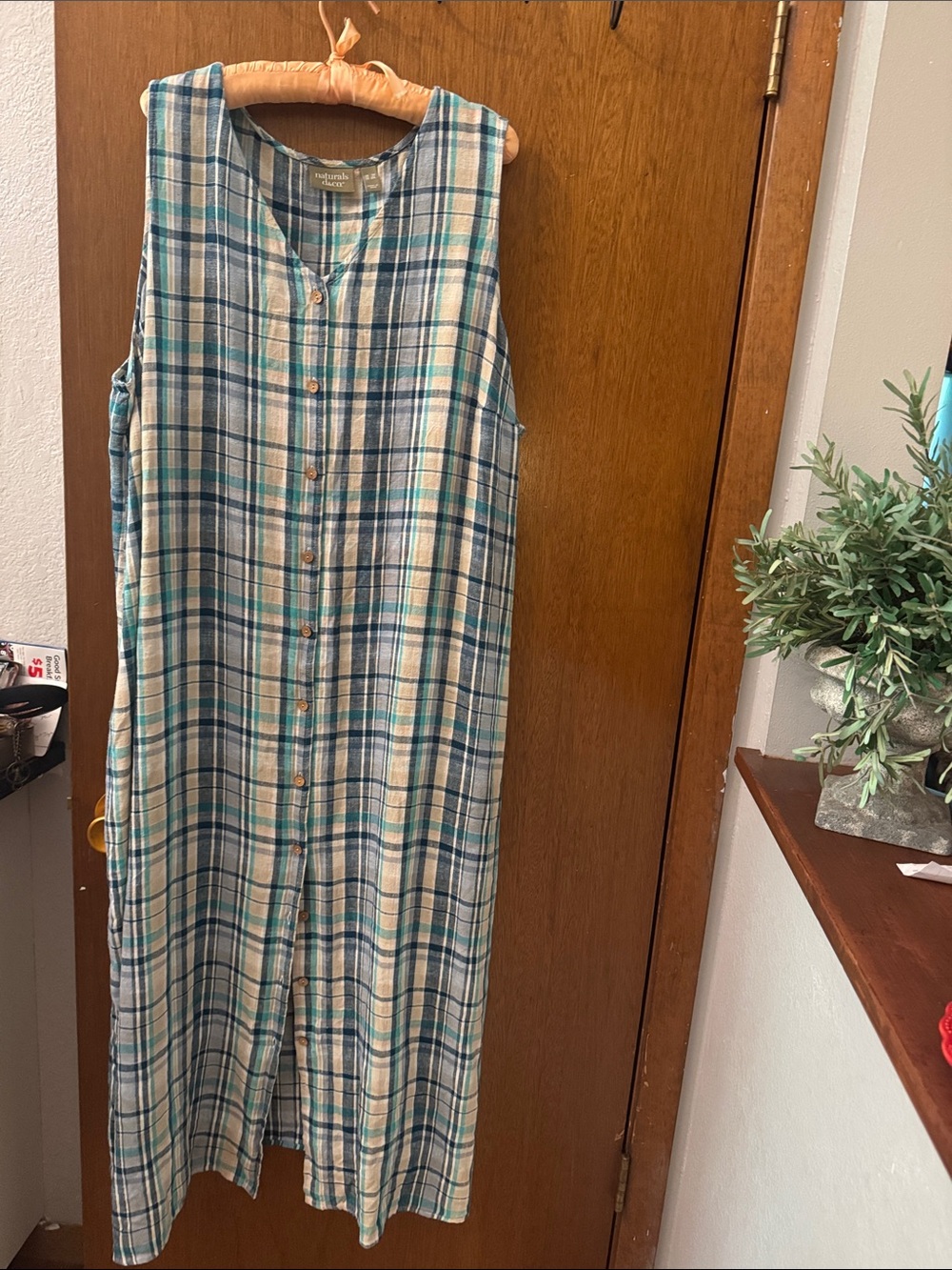 Sleeveless Plaid Maxi Dress in Blue & Cream